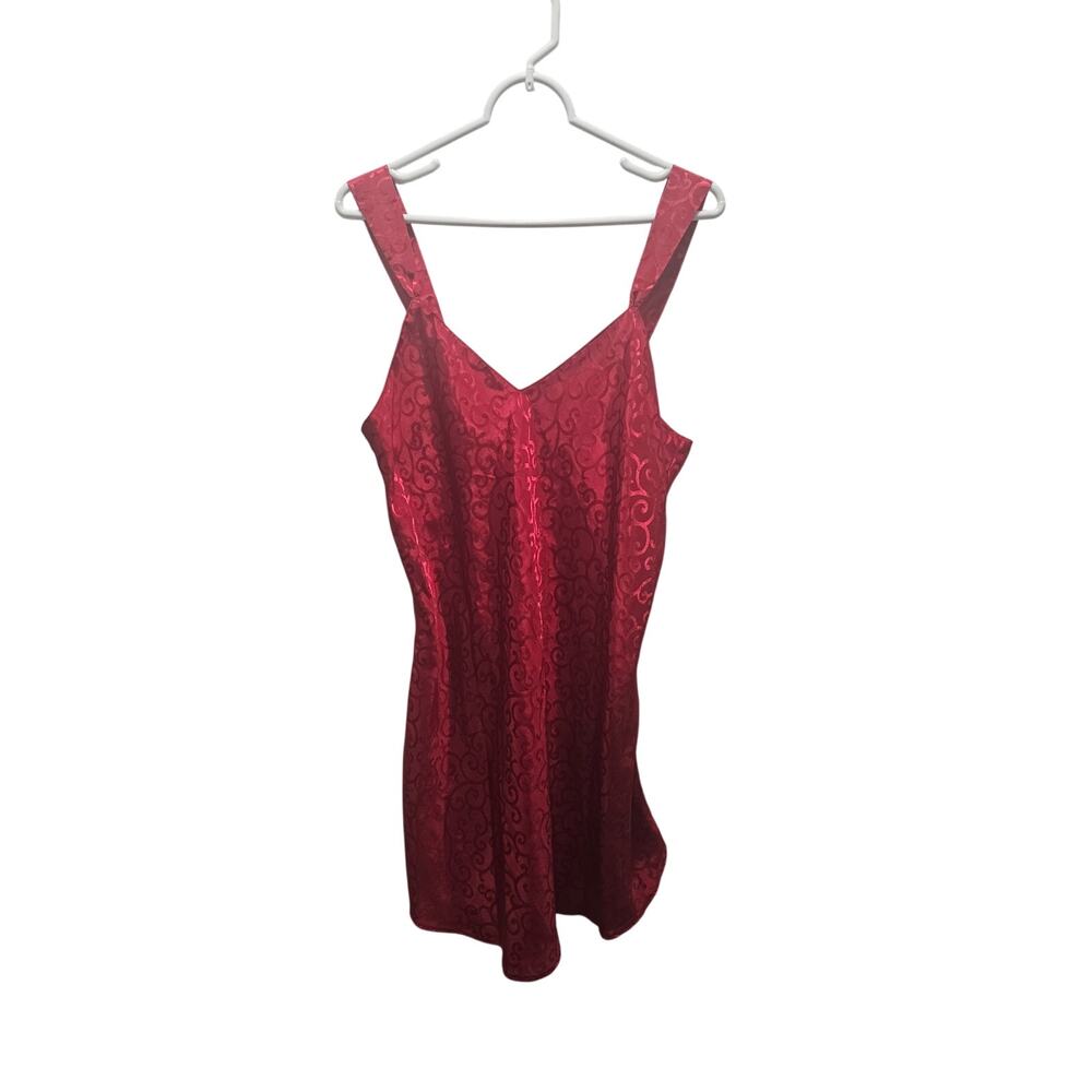 Kim Rogers Red Jacquard Wide Strap Slip Dress L Y2K Romantic Goth Glam